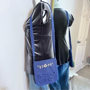 Vintage Blue Crochet Crossbody Bag